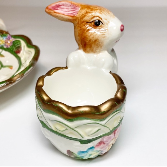 Vintage Easter Bunny Egg Cup and Plate Ceramic Set Of 2 - Picture 13 of 16